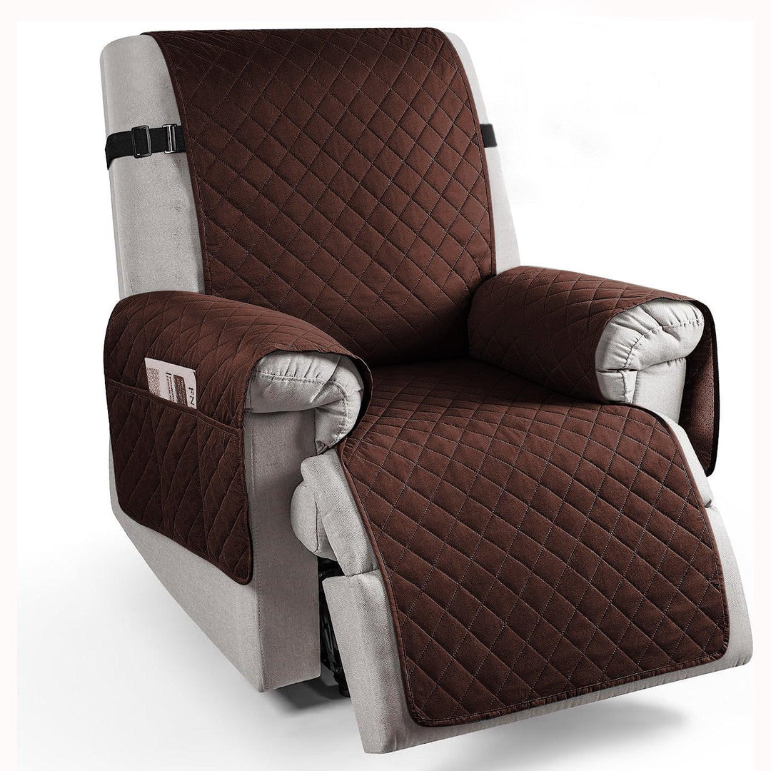 Quilted Recliner Chair Cover With Side Pockets for Seater Sofa, Dark Brown Seat Width 24-26 Inch