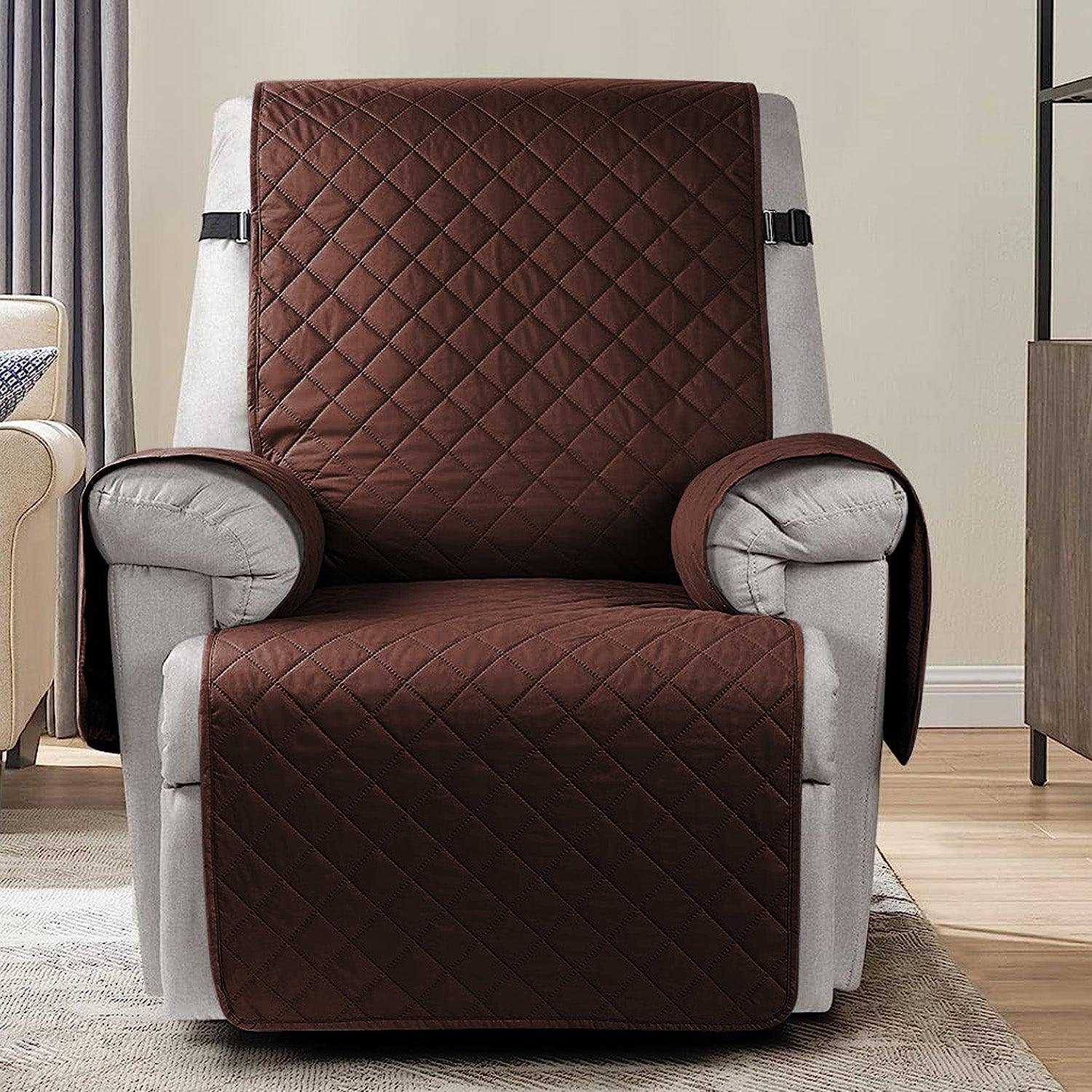 Quilted Recliner Chair Cover With Side Pockets for 1 Seater Sofa, Dark Brown - HOKIPO | Har Ghar ka Humsafar