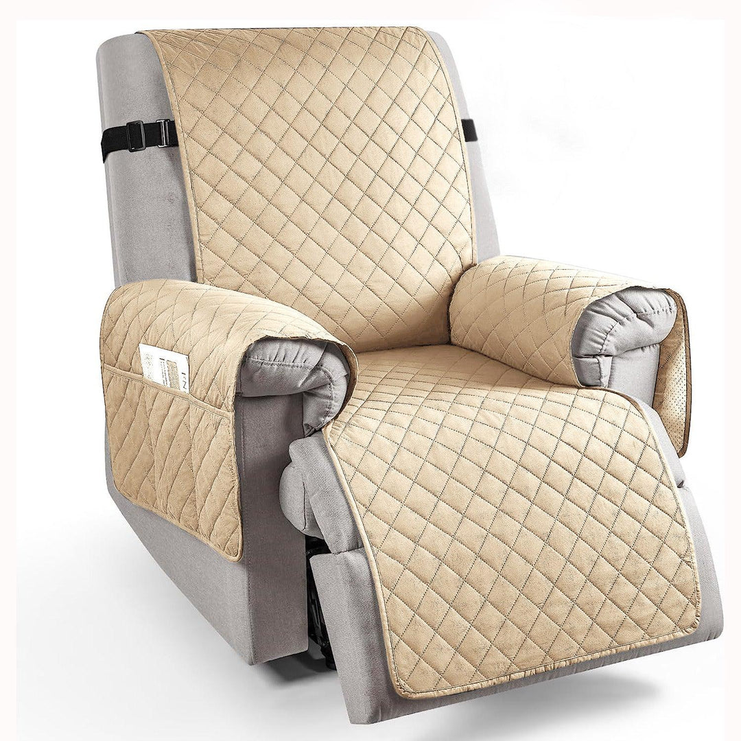 Sand Brown Quilted Recliner Mat with Side Pockets 1-Seater
