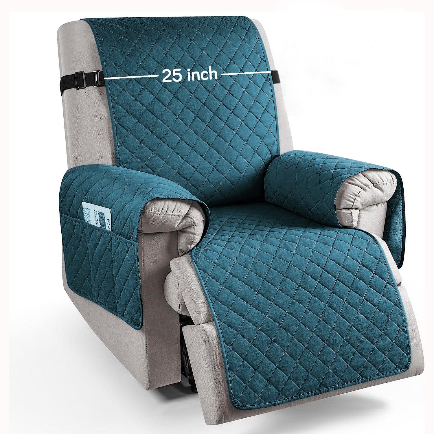 Quilted Recliner Chair Cover With Side Pockets for 1 Seater Sofa, Teal Blue - HOKIPO | Har Ghar ka Humsafar