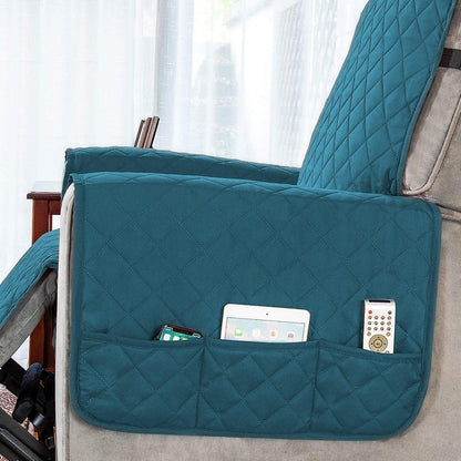 Quilted Recliner Chair Cover With Side Pockets for 1 Seater Sofa, Teal Blue - HOKIPO | Har Ghar ka Humsafar