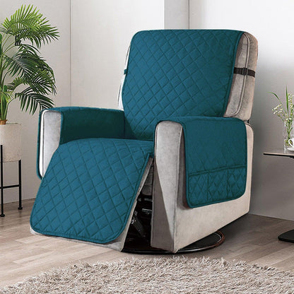 Quilted Recliner Chair Cover With Side Pockets for 1 Seater Sofa, Teal Blue - HOKIPO | Har Ghar ka Humsafar