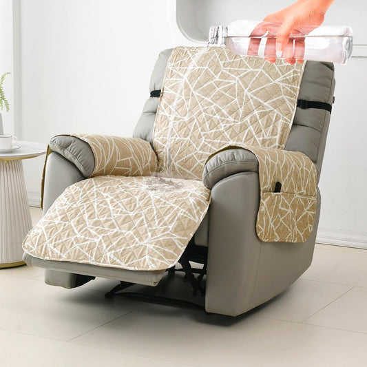 Quilted Recliner Water Repellent & Waterproof Cover for Small / Large - Beige Abstract Geometry - HOKIPO | Har Ghar ka Humsafar