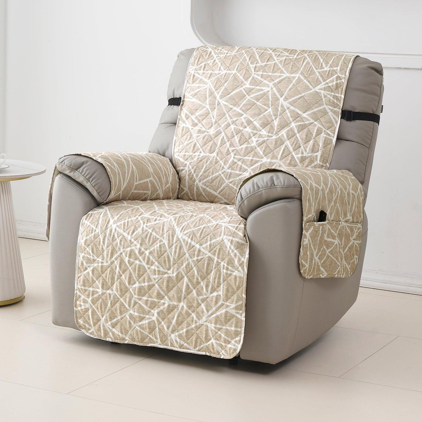 Quilted Recliner Water Repellent & Waterproof Cover for Small / Large - Beige Abstract Geometry - HOKIPO | Har Ghar ka Humsafar