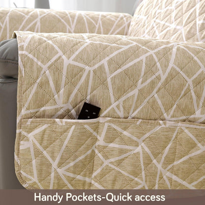 Quilted Recliner Water Repellent & Waterproof Cover for Small / Large - Beige Abstract Geometry - HOKIPO | Har Ghar ka Humsafar