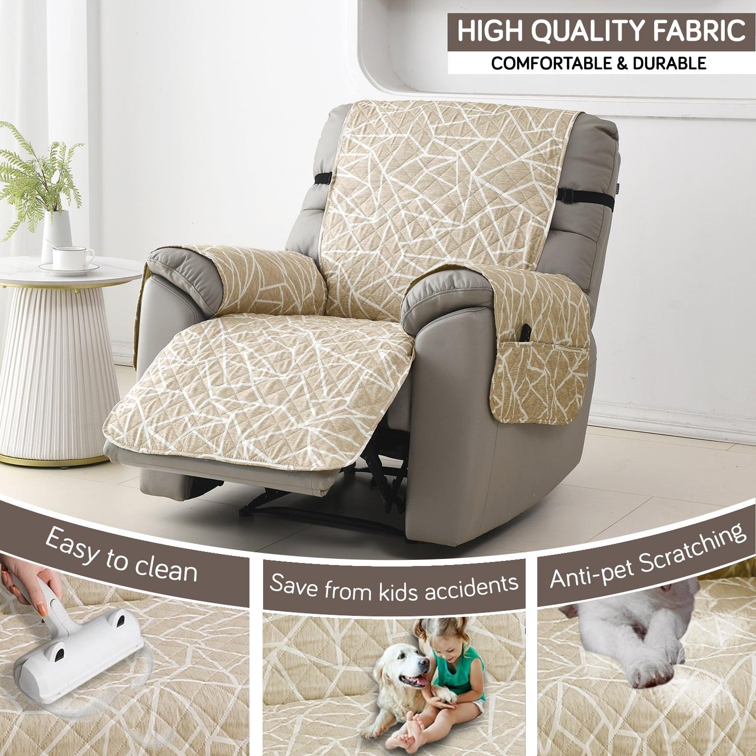 Quilted Recliner Water Repellent & Waterproof Cover for Small / Large - Beige Abstract Geometry - HOKIPO | Har Ghar ka Humsafar