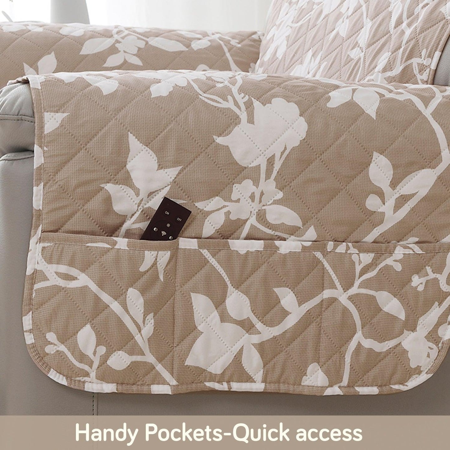 Quilted Recliner Water Repellent & Waterproof Cover for Small / Large - Buff Brown Sillehoute Floral - HOKIPO | Har Ghar ka Humsafar