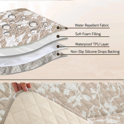 Quilted Recliner Water Repellent & Waterproof Cover for Small / Large - Buff Brown Sillehoute Floral - HOKIPO | Har Ghar ka Humsafar