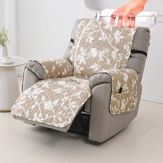 Quilted Recliner Water Repellent & Waterproof Cover for Small / Large - Buff Brown Sillehoute Floral - HOKIPO | Har Ghar ka Humsafar