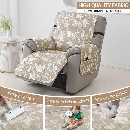 Quilted Recliner Water Repellent & Waterproof Cover for Small / Large - Buff Brown Sillehoute Floral - HOKIPO | Har Ghar ka Humsafar