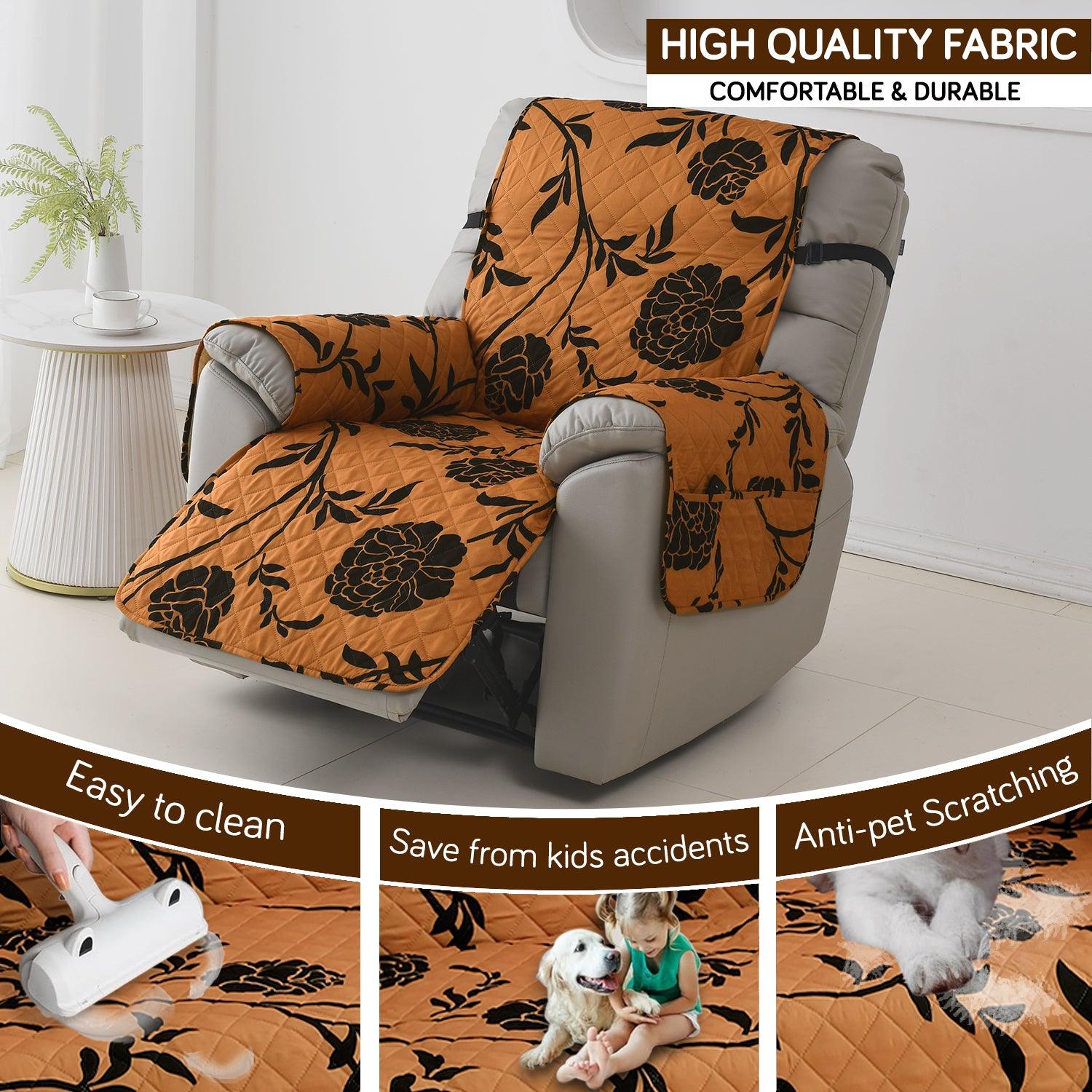 Quilted Recliner Water Repellent & Waterproof Cover for Small / Large - Copper Brown Floral - HOKIPO | Har Ghar ka Humsafar