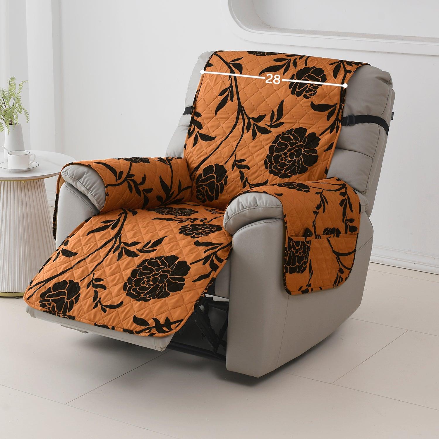 Quilted Recliner Water Repellent & Waterproof Cover for Small / Large - Copper Brown Floral - HOKIPO | Har Ghar ka Humsafar