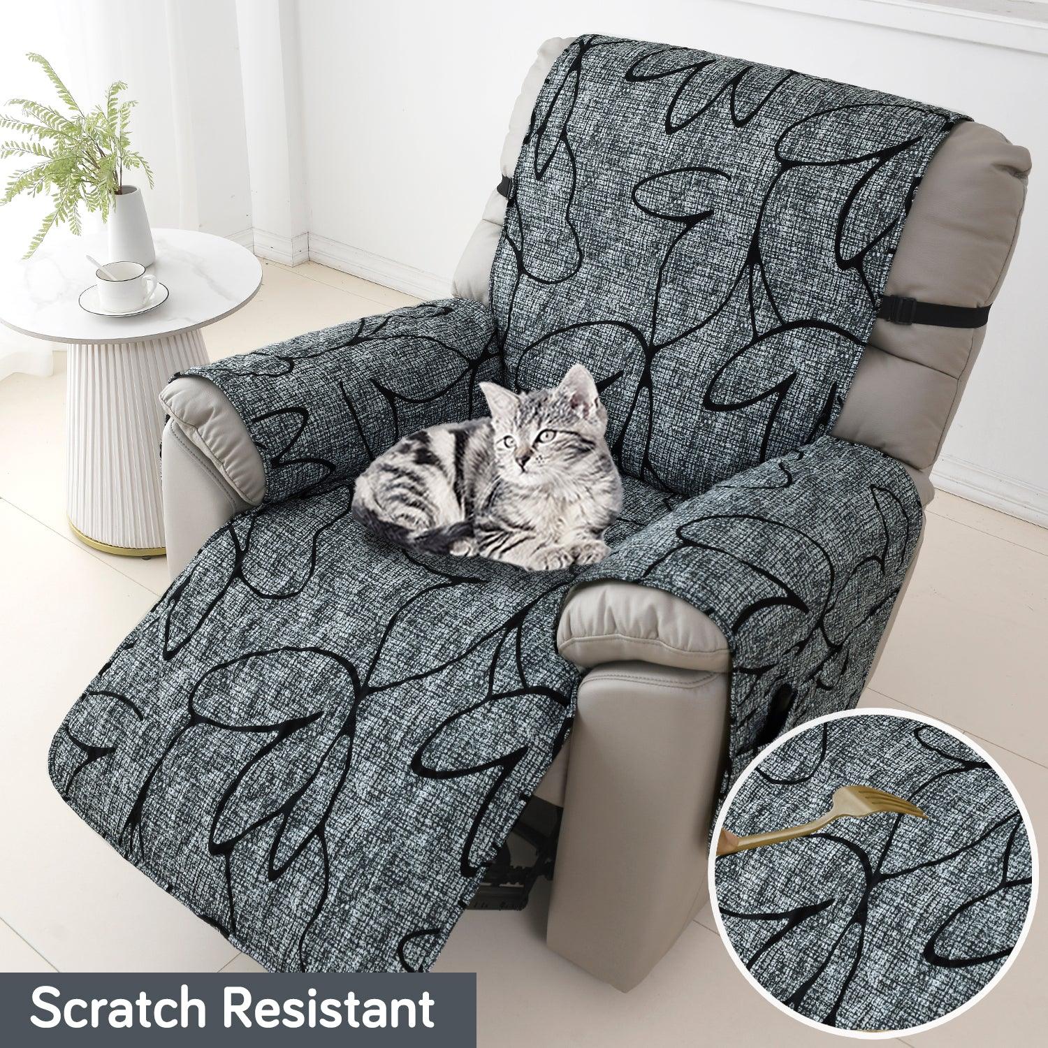 Quilted Recliner Water Repellent & Waterproof Cover for Small / Large - Intense Grey Abstract Floral - HOKIPO | Har Ghar ka Humsafar