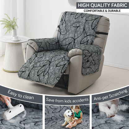 Quilted Recliner Water Repellent & Waterproof Cover for Small / Large - Intense Grey Abstract Floral - HOKIPO | Har Ghar ka Humsafar