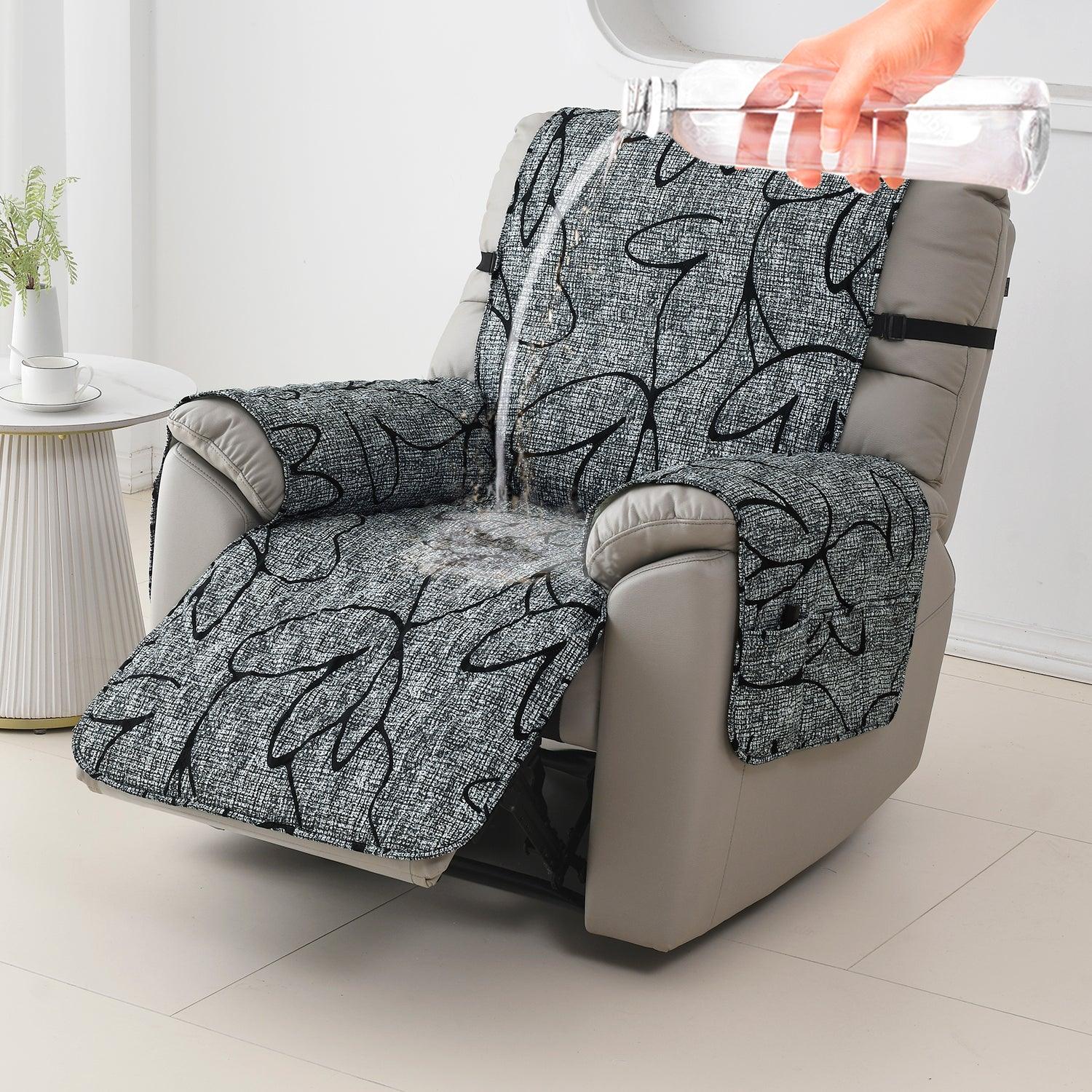 Quilted Recliner Water Repellent & Waterproof Cover for Small / Large - Intense Grey Abstract Floral - HOKIPO | Har Ghar ka Humsafar