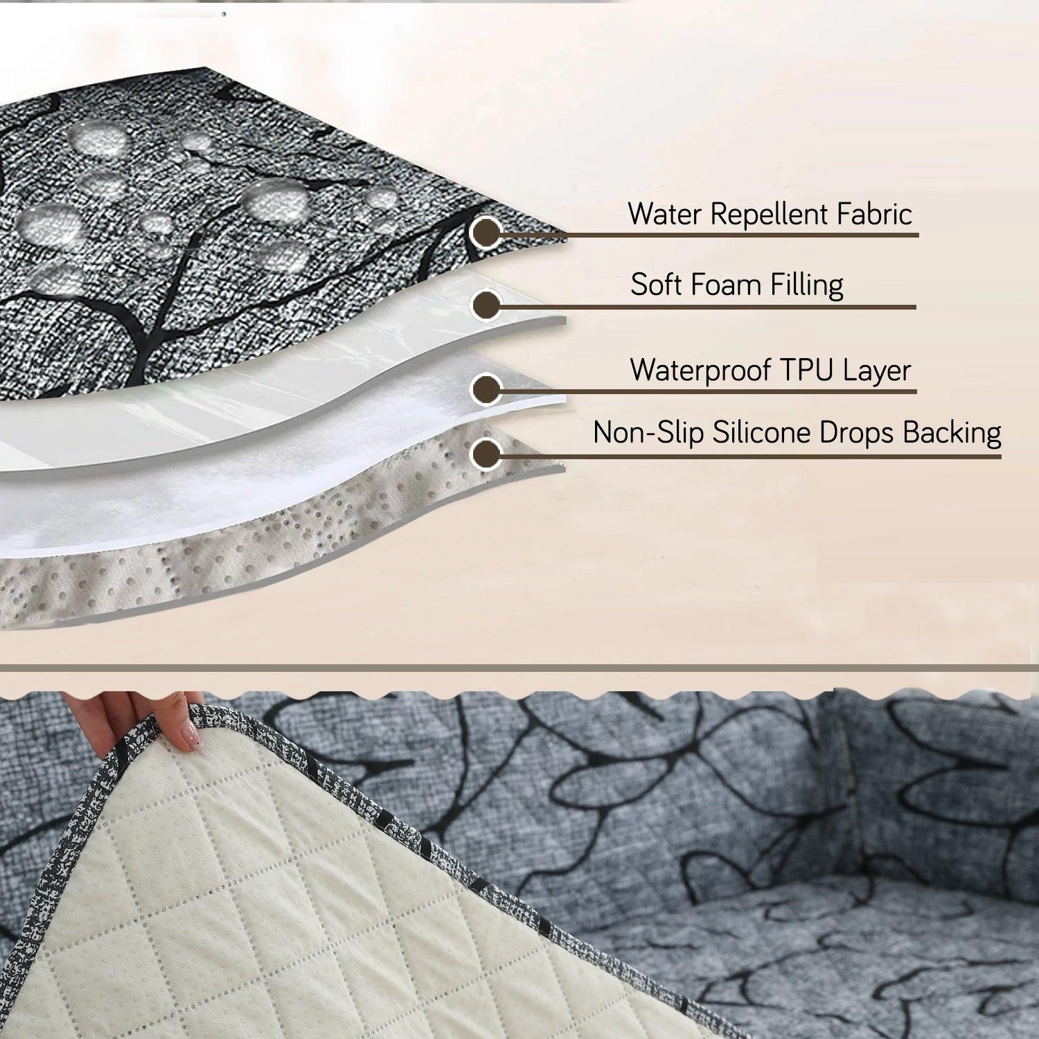 Quilted Recliner Water Repellent & Waterproof Cover for Small / Large - Intense Grey Abstract Floral - HOKIPO | Har Ghar ka Humsafar