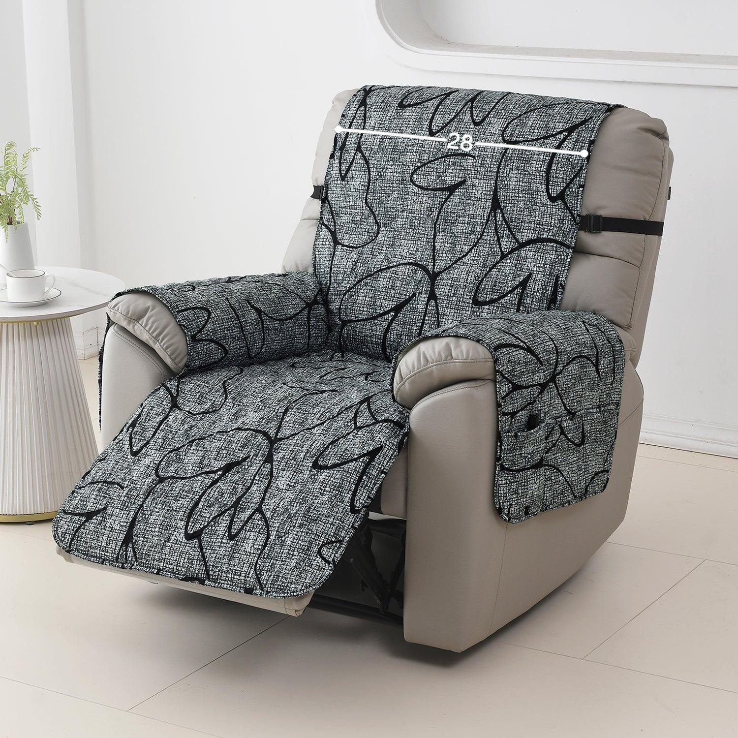 Quilted Recliner Water Repellent & Waterproof Cover for Small / Large - Intense Grey Abstract Floral - HOKIPO | Har Ghar ka Humsafar