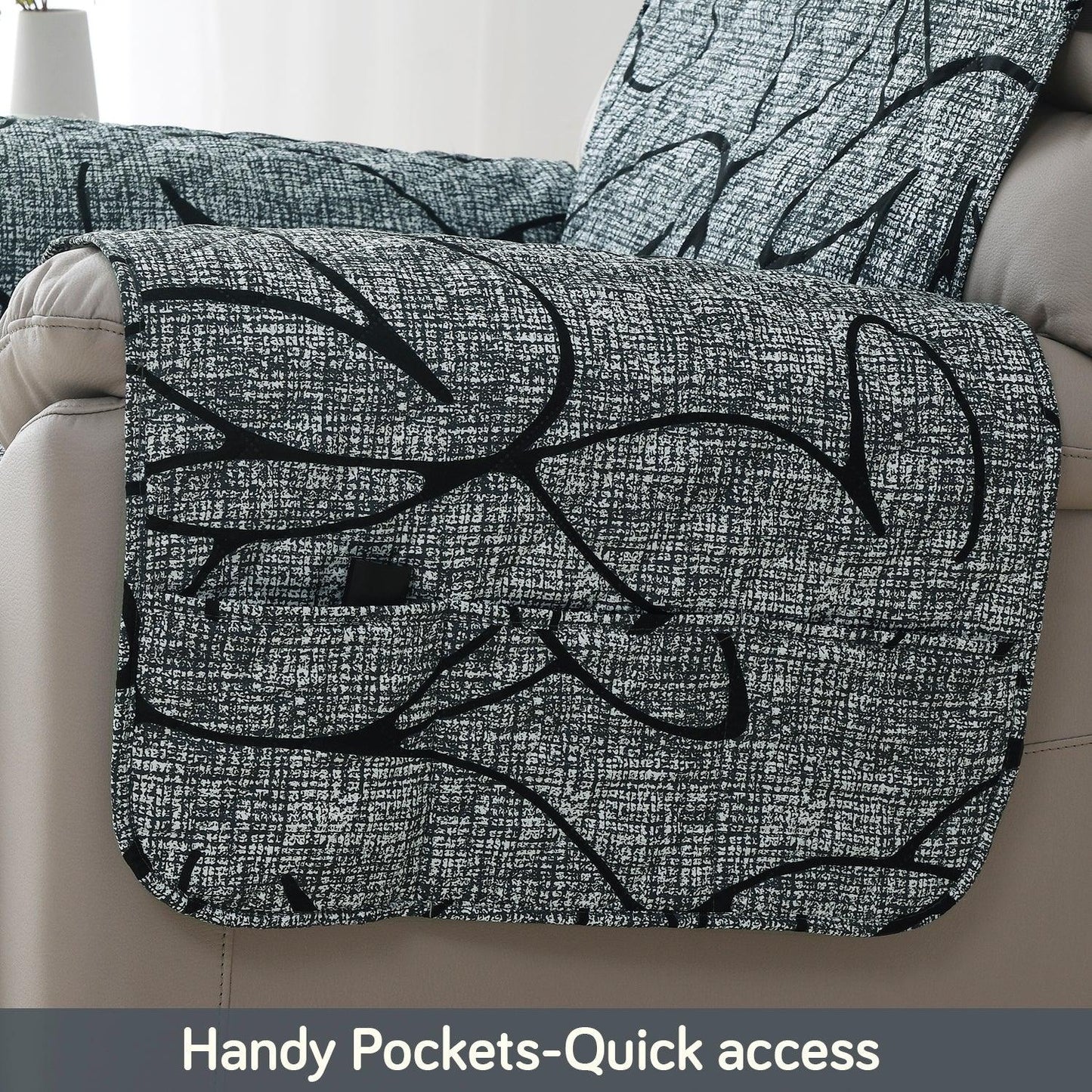 Quilted Recliner Water Repellent & Waterproof Cover for Small / Large - Intense Grey Abstract Floral - HOKIPO | Har Ghar ka Humsafar