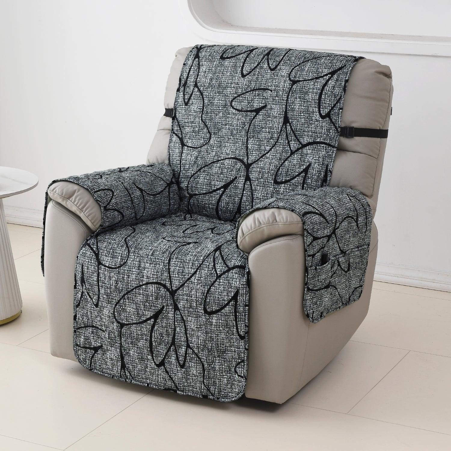 Quilted Recliner Water Repellent & Waterproof Cover for Small / Large - Intense Grey Abstract Floral - HOKIPO | Har Ghar ka Humsafar