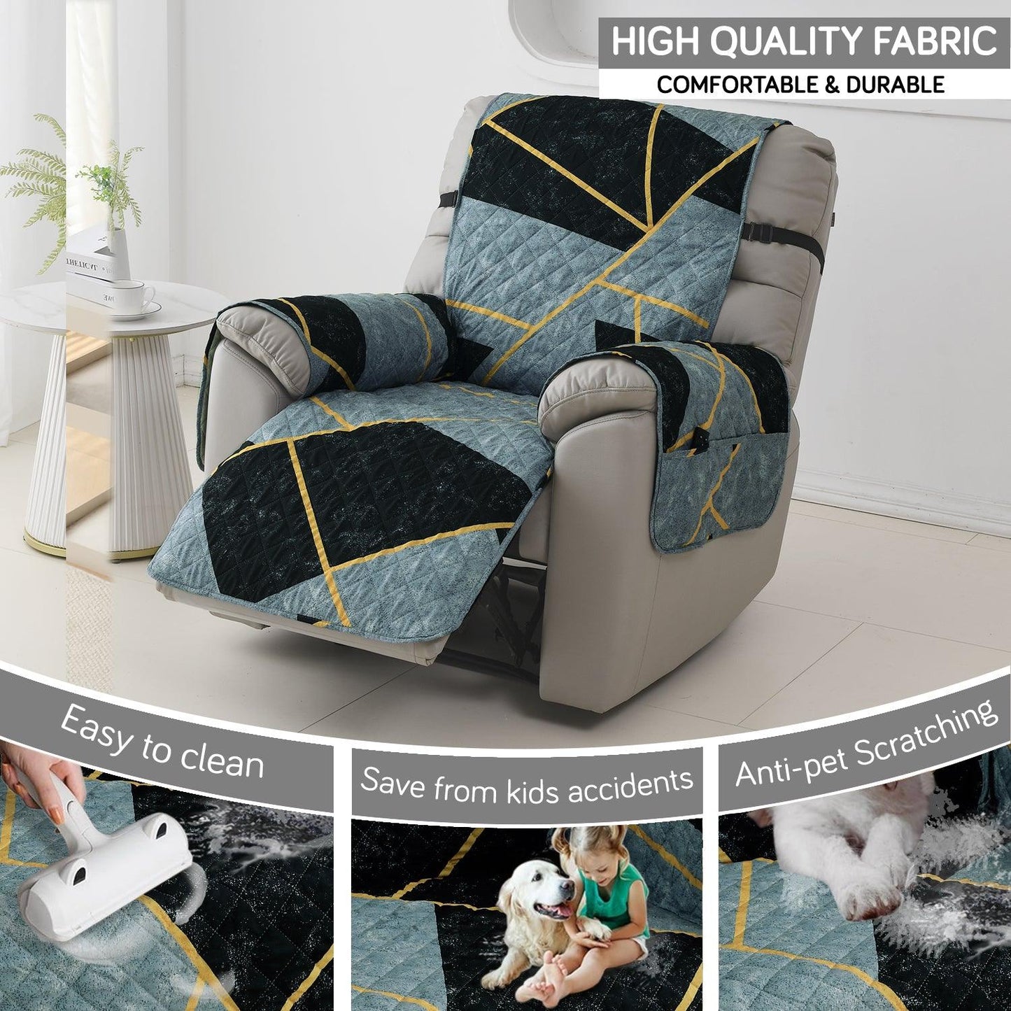 Quilted Recliner Water Repellent & Waterproof Cover for Small / Large - Multicolor Abstract Geometry - HOKIPO | Har Ghar ka Humsafar