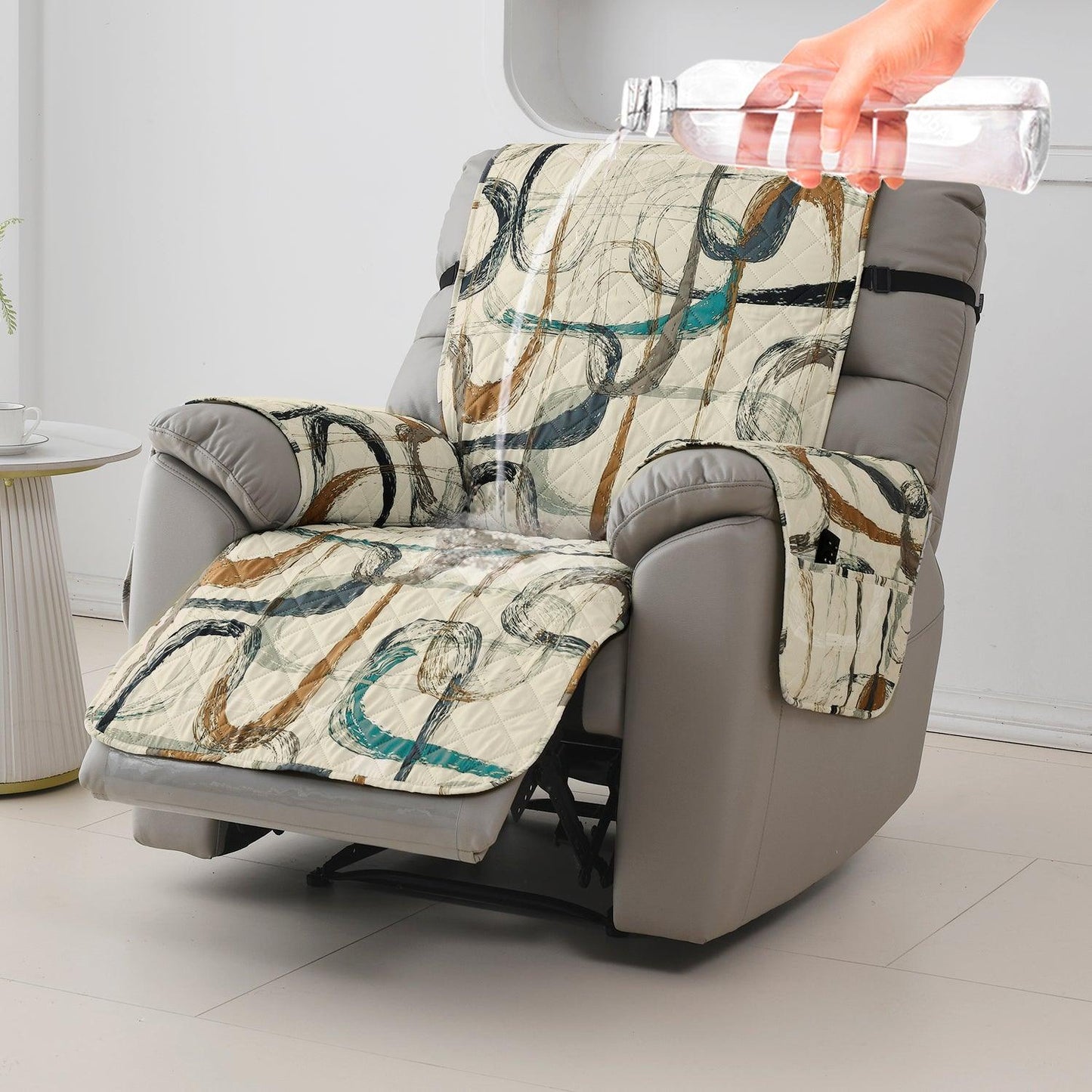 Quilted Recliner Water Repellent & Waterproof Cover for Small / Large - Parchement Beige Abstract Art - HOKIPO | Har Ghar ka Humsafar