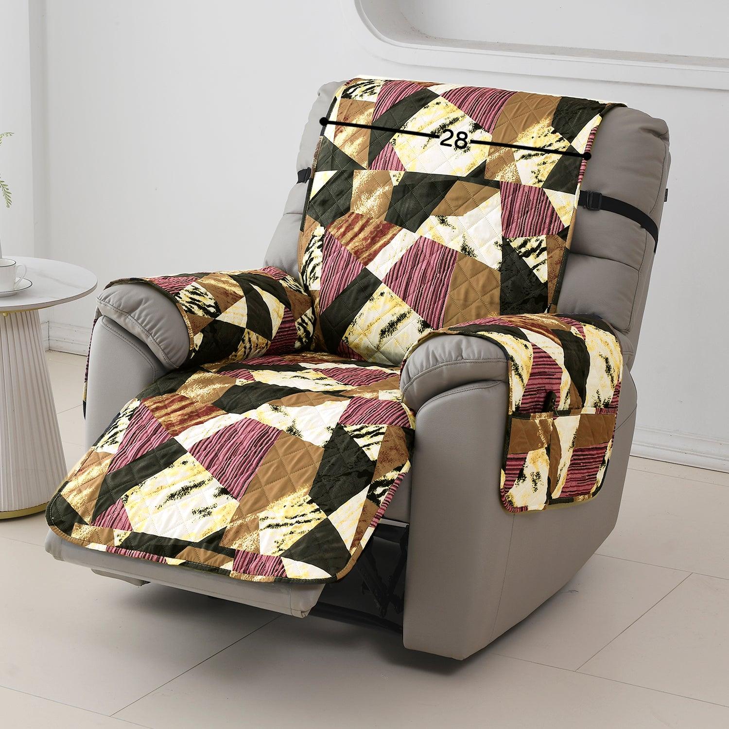 Quilted Recliner Water Repellent & Waterproof Cover for Small / Large - Wine Abstract Geometry - HOKIPO | Har Ghar ka Humsafar