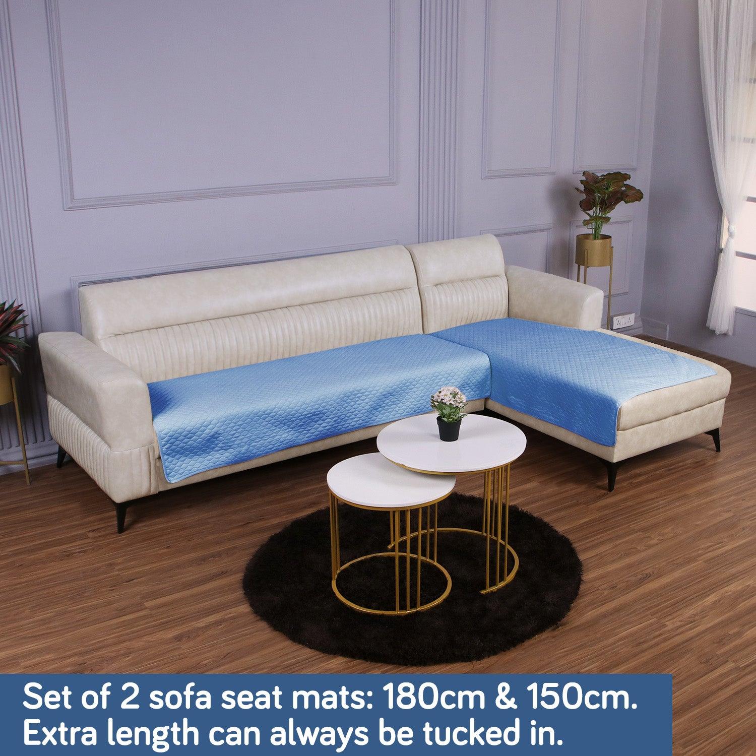 Quilted Sofa Mat Set for 3 Seater and 2 Seater Sofa (L Type), Blue - HOKIPO | Har Ghar ka Humsafar