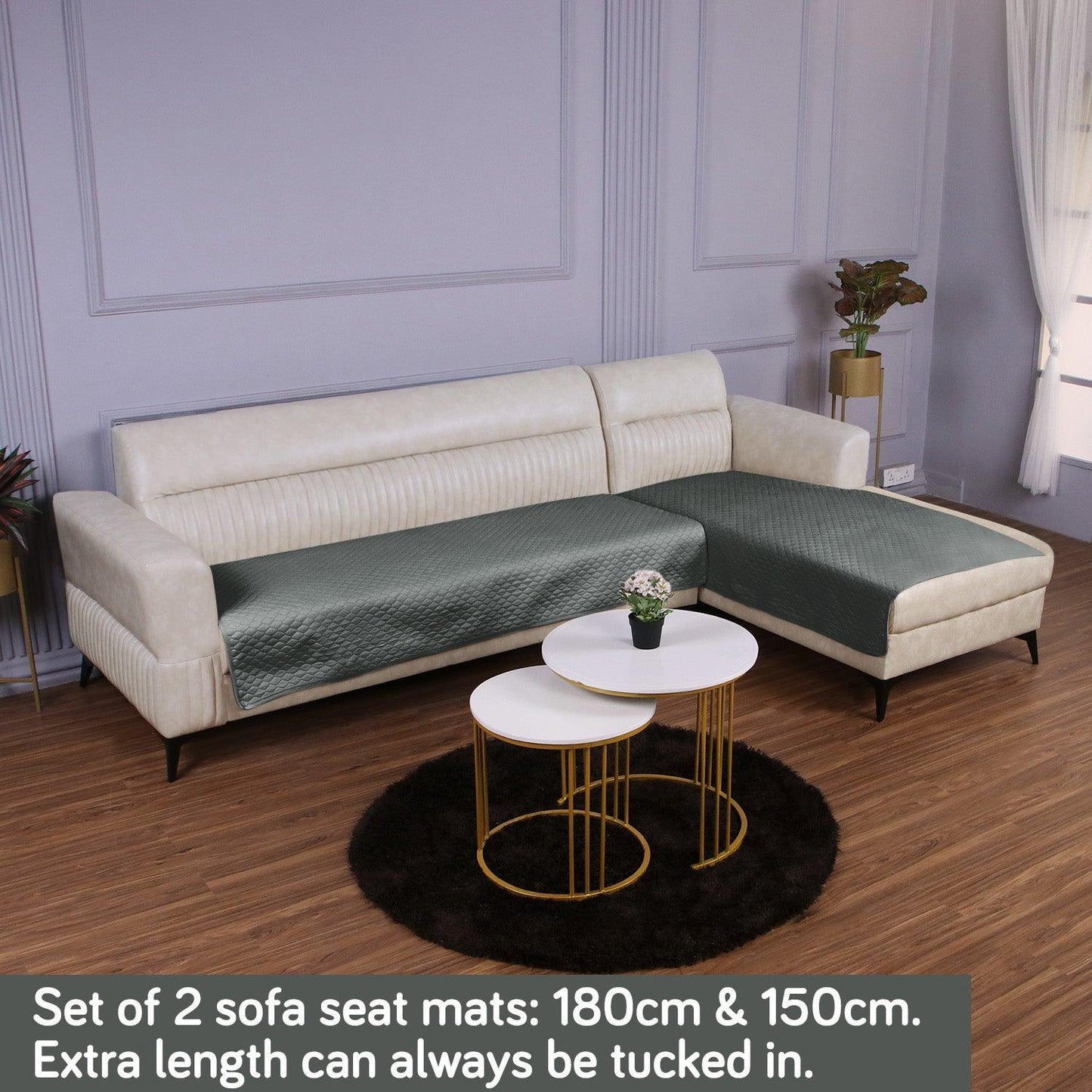 Quilted Sofa Mat Set for 3 Seater and 2 Seater Sofa (L Type), Grey - HOKIPO | Har Ghar ka Humsafar