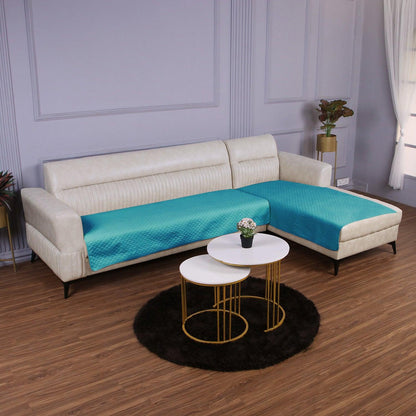 Quilted Sofa Mat Set for 3 Seater and 2 Seater Sofa (L Type), Teal - HOKIPO | Har Ghar ka Humsafar