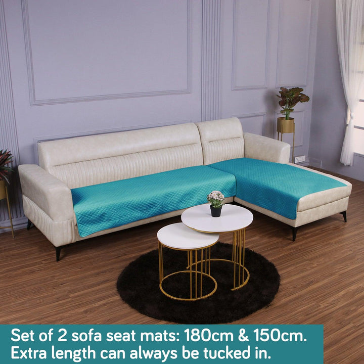 Quilted Sofa Mat Set for 3 Seater and 2 Seater Sofa (L Type), Teal - HOKIPO | Har Ghar ka Humsafar