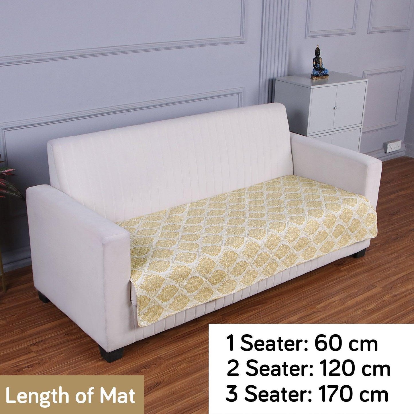 Quilted Sofa Seat Mat Covers for 1/2/3 Seater Sofa, Ogee Ivory - HOKIPO | Har Ghar ka Humsafar