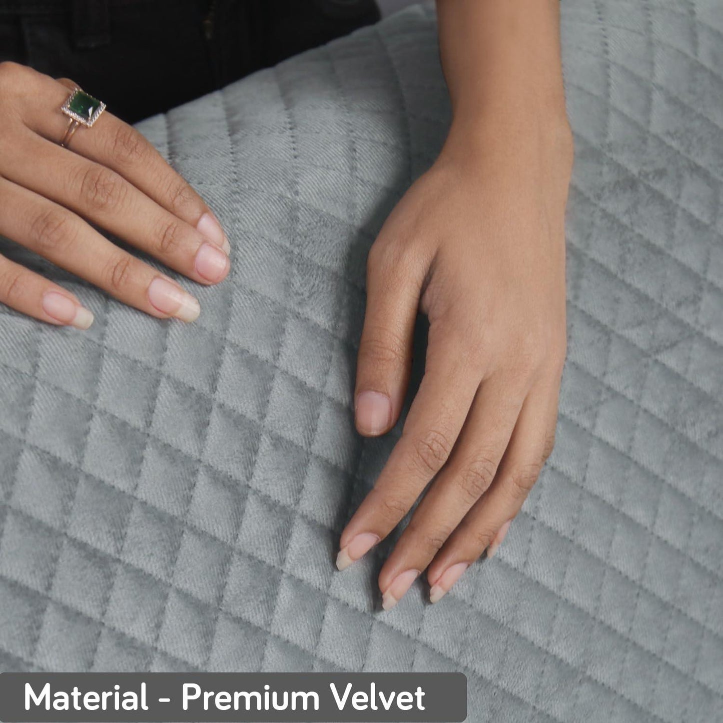 Quilted Velvet Sofa Cover Mat with Side Pockets, Pet Friendly, Fossil Grey - HOKIPO | Har Ghar ka Humsafar