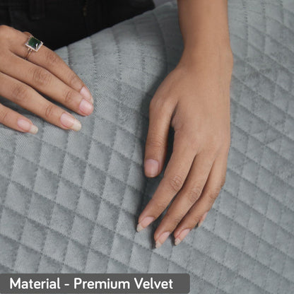 Quilted Velvet Sofa Cover Mat with Side Pockets, Pet Friendly, Fossil Grey - HOKIPO | Har Ghar ka Humsafar