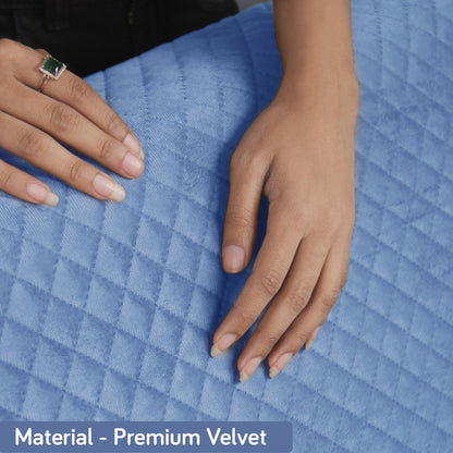 Quilted Velvet Sofa Cover Mat with Side Pockets, Pet Friendly, Placid Blue - HOKIPO | Har Ghar ka Humsafar