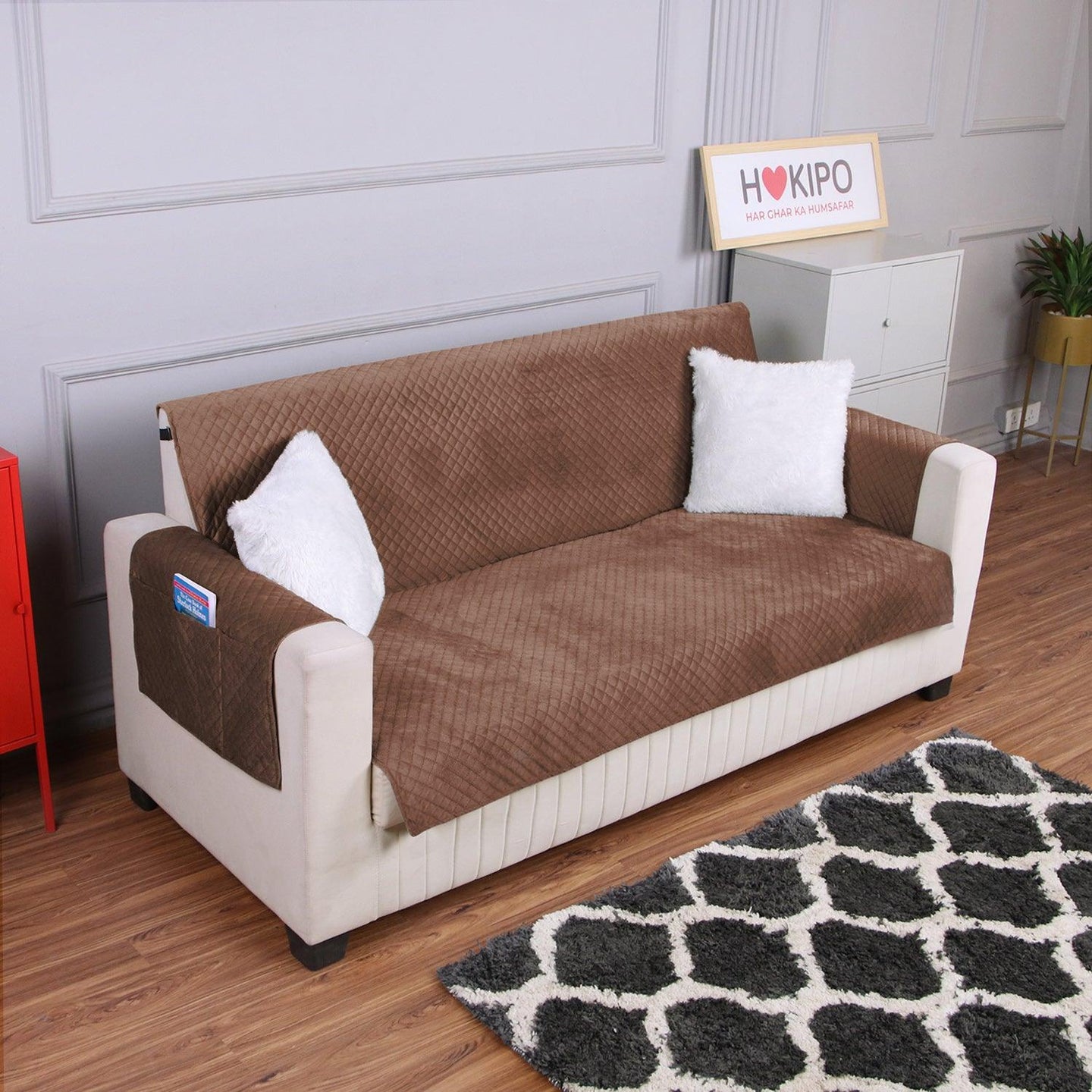 3 seater Russet Brown colour quilted velvet sofa cover set​ 
