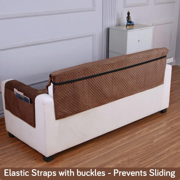 Buy 1, 2, 3, 4, 5 seater Russet Brown colour quilted velvet sofa cover set​ with non slip elastic strap to avoid sliding
