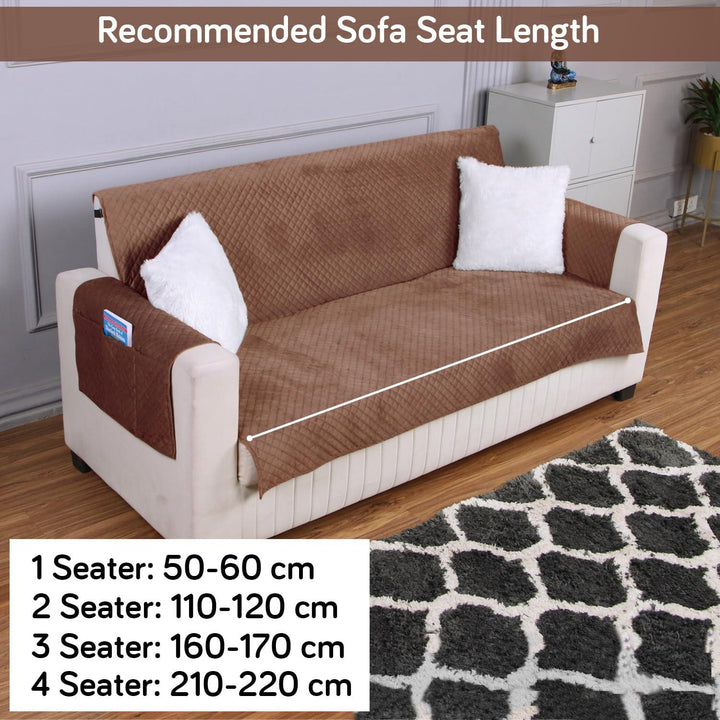 Quilted Velvet Sofa Cover Mat with Side Pockets, Pet Friendly, Russet Brown - HOKIPO | Har Ghar ka Humsafar