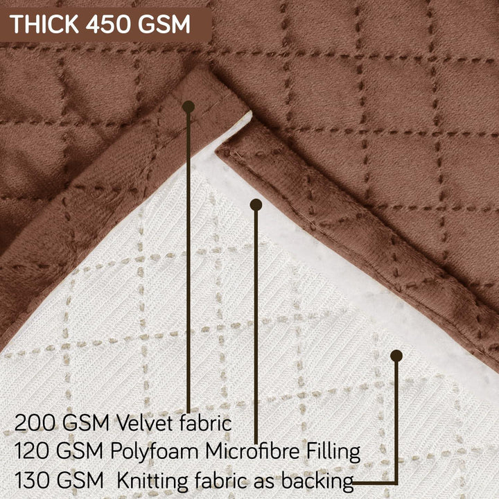 Close up photo of backside of Russet Brown colour quilted Velvet sofa cover set
