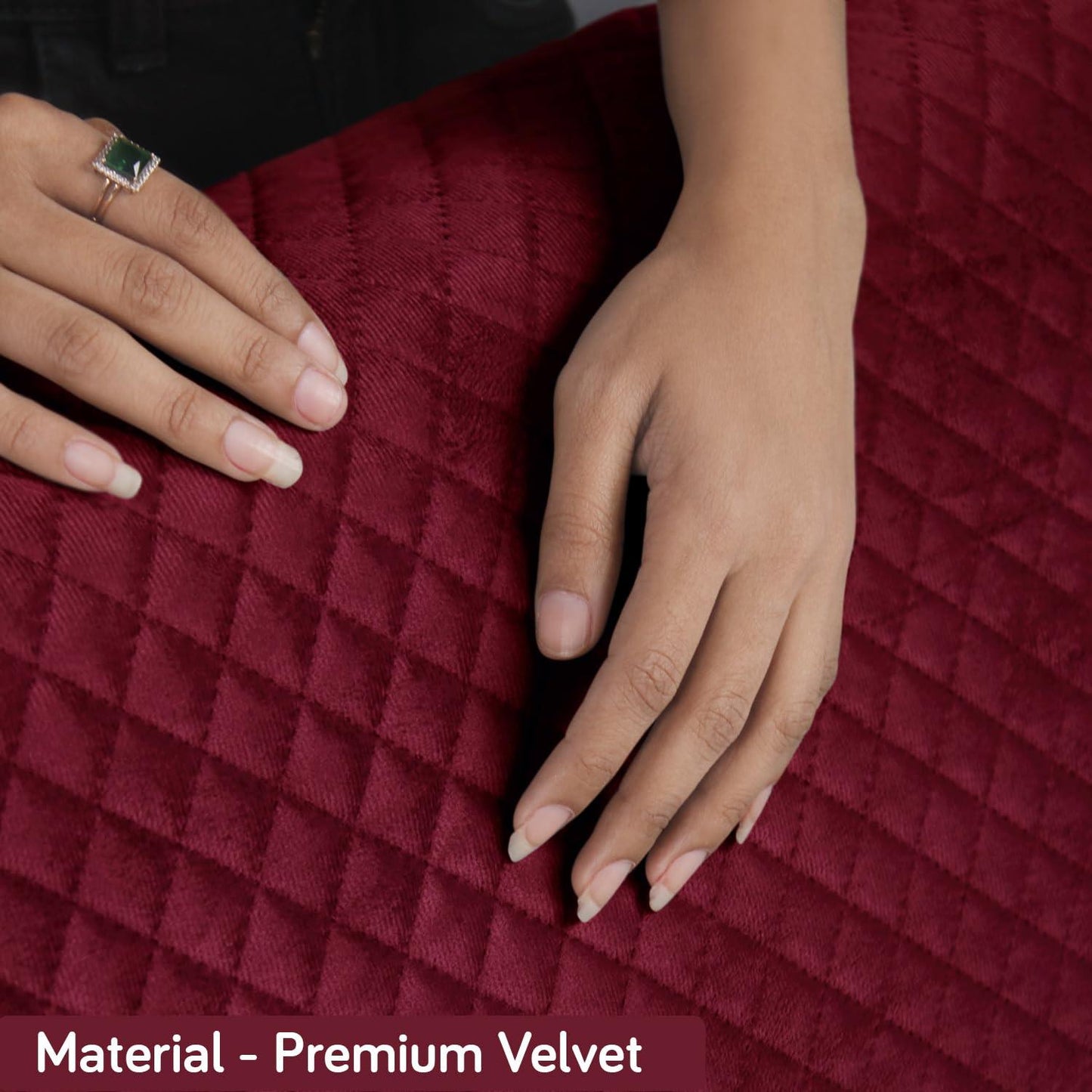 Quilted Velvet Sofa Cover Mat with Side Pockets, Pet Friendly, Sangria Red - HOKIPO | Har Ghar ka Humsafar