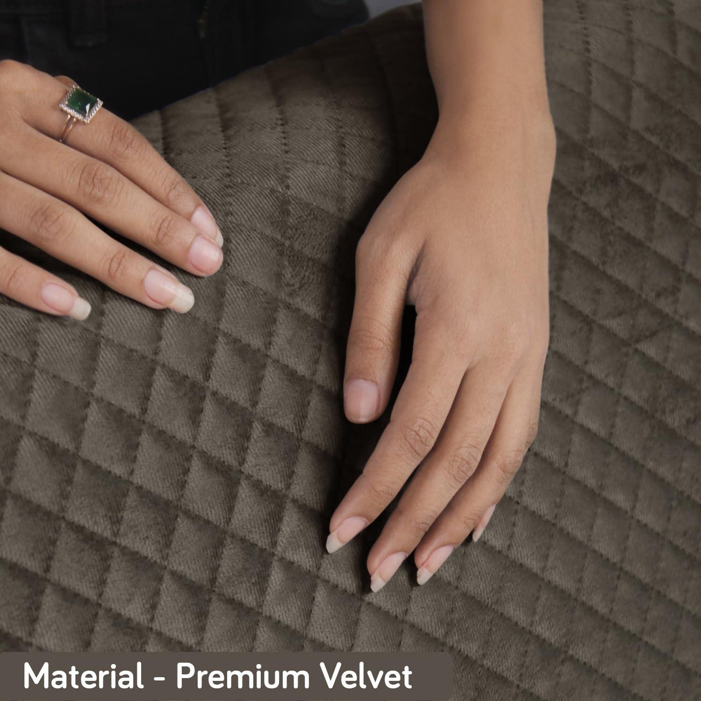 Quilted Velvet Sofa Cover Mat with Side Pockets, Pet Friendly, Taupe Brown - HOKIPO | Har Ghar ka Humsafar