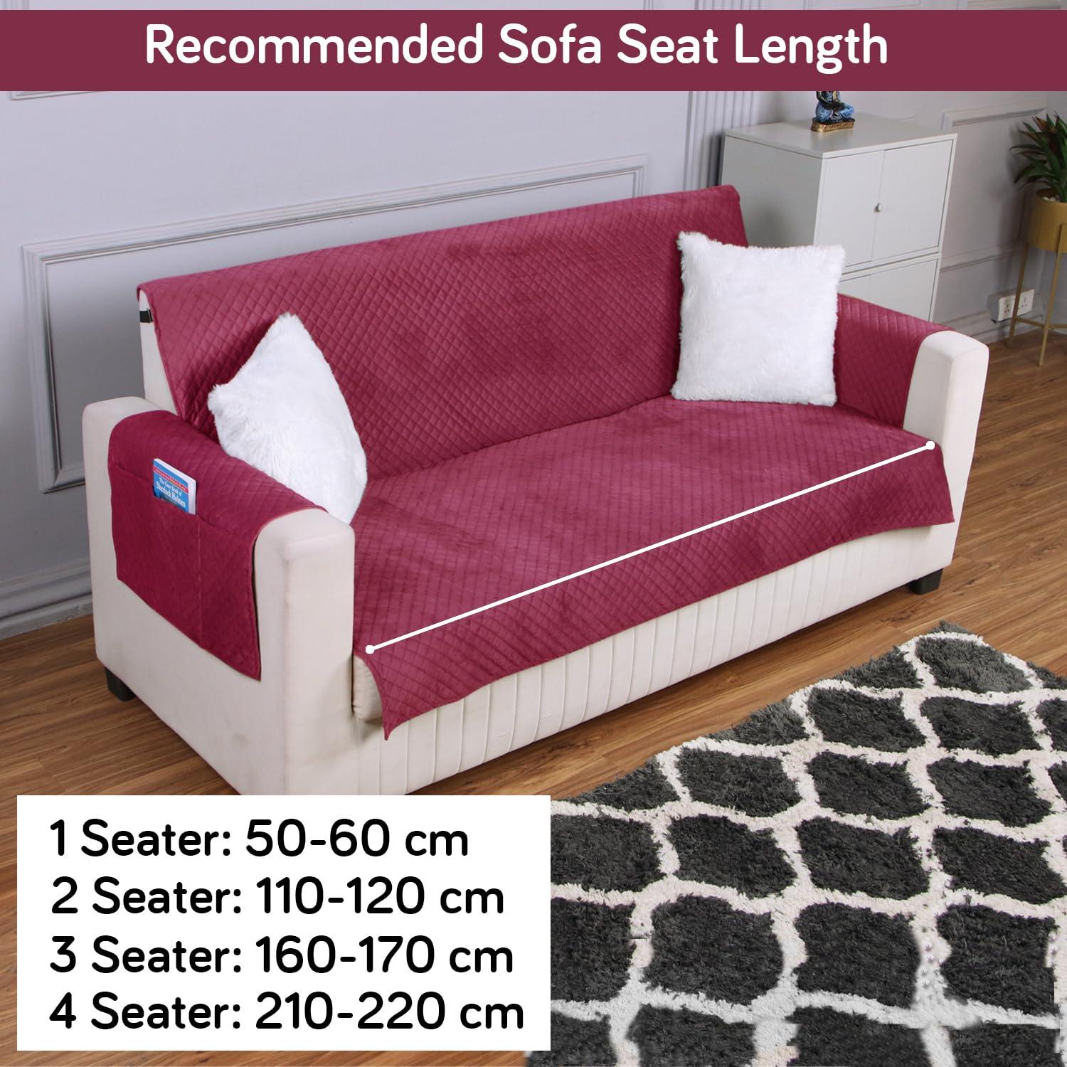 Quilted Velvet Sofa Cover Mat with Side Pockets, Pet Friendly, Wine - HOKIPO | Har Ghar ka Humsafar