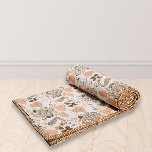 Reversible Cotton Dohar AC Blanket, Brown Daffodil - HOKIPO | Har Ghar ka Humsafar