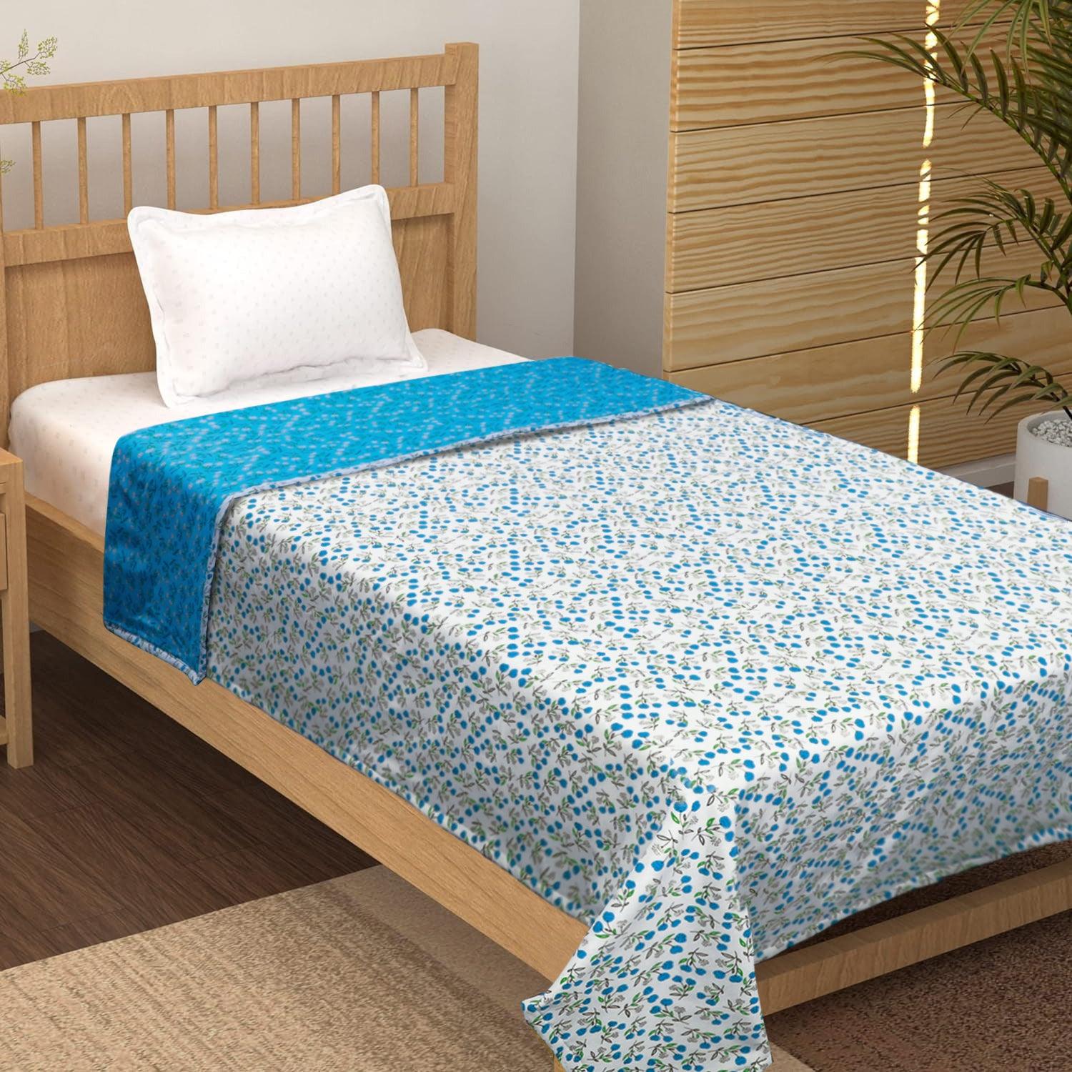 Reversible Cotton Dohar AC Blanket, Pacific Blue Floral - HOKIPO | Har Ghar ka Humsafar