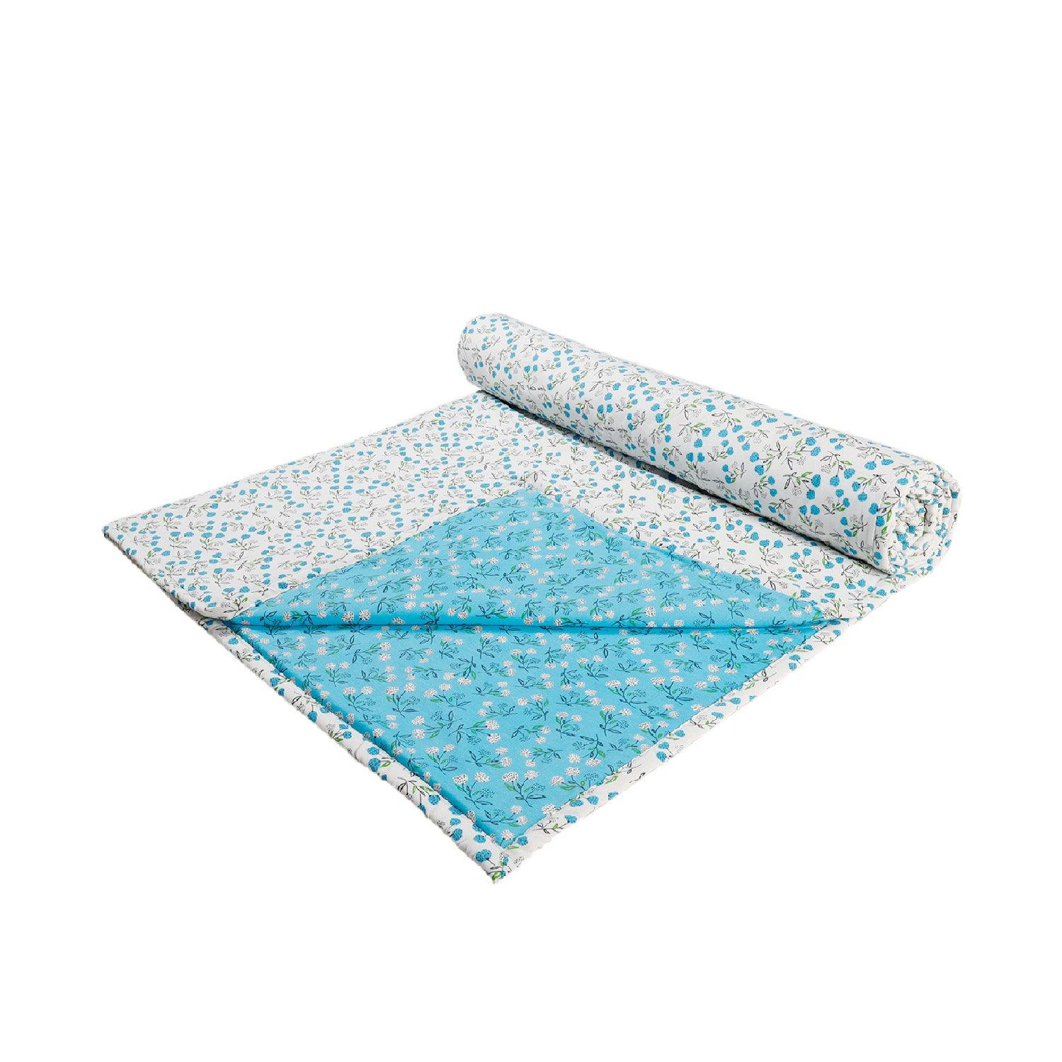 Reversible Cotton Dohar AC Blanket, Pacific Blue Floral - HOKIPO | Har Ghar ka Humsafar