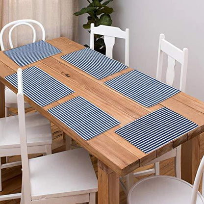 Ribbed Cotton Heat Resistant Dining Table Mat, Blue Striped - HOKIPO | Har Ghar ka Humsafar