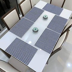 Ribbed Cotton Heat Resistant Dining Table Mat, Blue Striped - HOKIPO | Har Ghar ka Humsafar