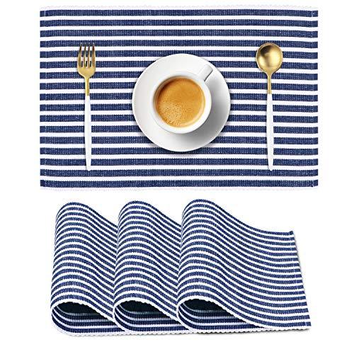 Ribbed Cotton Heat Resistant Dining Table Mat, Blue Striped - HOKIPO | Har Ghar ka Humsafar