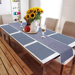 Ribbed Cotton Heat Resistant Dining Table Mat, Blue Striped - HOKIPO | Har Ghar ka Humsafar