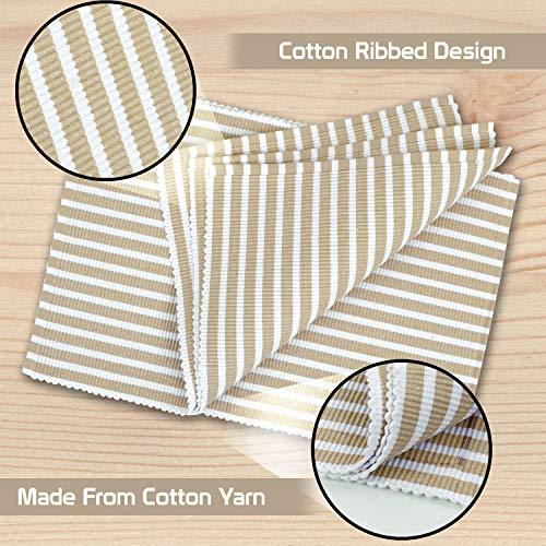 Ribbed Cotton Heat Resistant Dining Table Mat, Brown Striped - HOKIPO | Har Ghar ka Humsafar