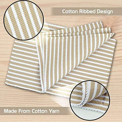 Ribbed Cotton Heat Resistant Dining Table Mat, Brown Striped - HOKIPO | Har Ghar ka Humsafar